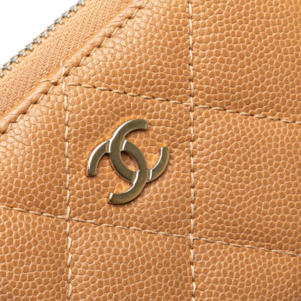 Chanel AB Chanel Brown Nude Caviar Leather Leather CC Quilted Caviar Zip Around Coin Purse Italy