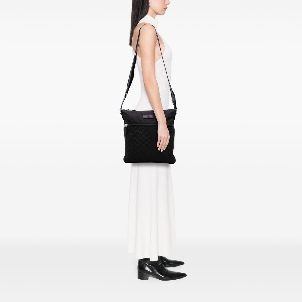 Gucci B Gucci Black Nylon Fabric GG Web Crossbody Italy