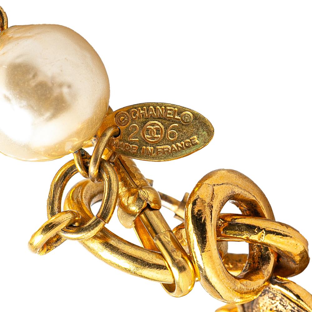 Chanel B Chanel Gold with White Gold Plated Metal Faux Pearl Necklace France