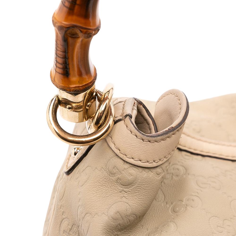 Gucci B Gucci Brown Beige Calf Leather Bamboo Guccissima Peggy Satchel Italy