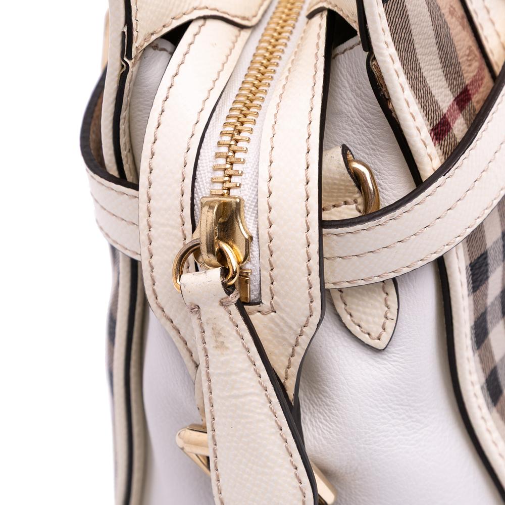 Burberry B Burberry Brown Beige Coated Canvas Fabric Haymarket Check Minford Portrait Satchel Italy