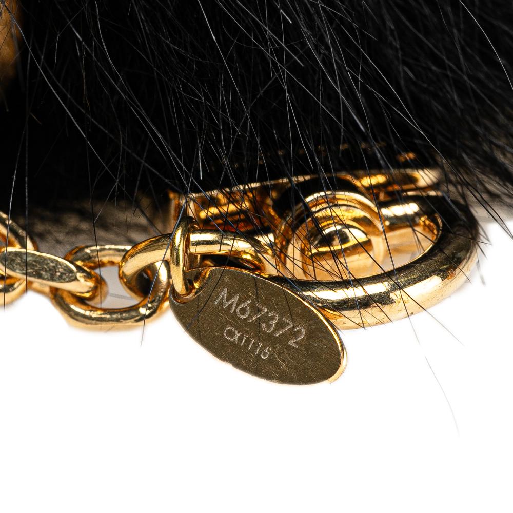 Louis Vuitton B Louis Vuitton Black Fur Natural Material Fox Fuzzy Bubble Bag Charm Italy