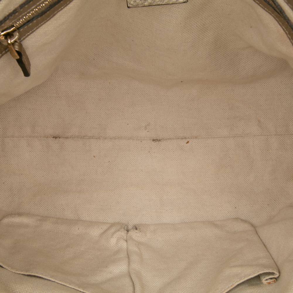 Gucci B Gucci Brown Beige with Gold Light Gold Canvas Fabric GG Bella Satchel Italy