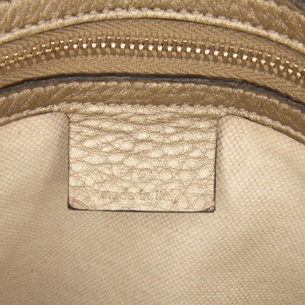 Gucci B Gucci Brown Beige with Gold Light Gold Canvas Fabric GG Bella Satchel Italy