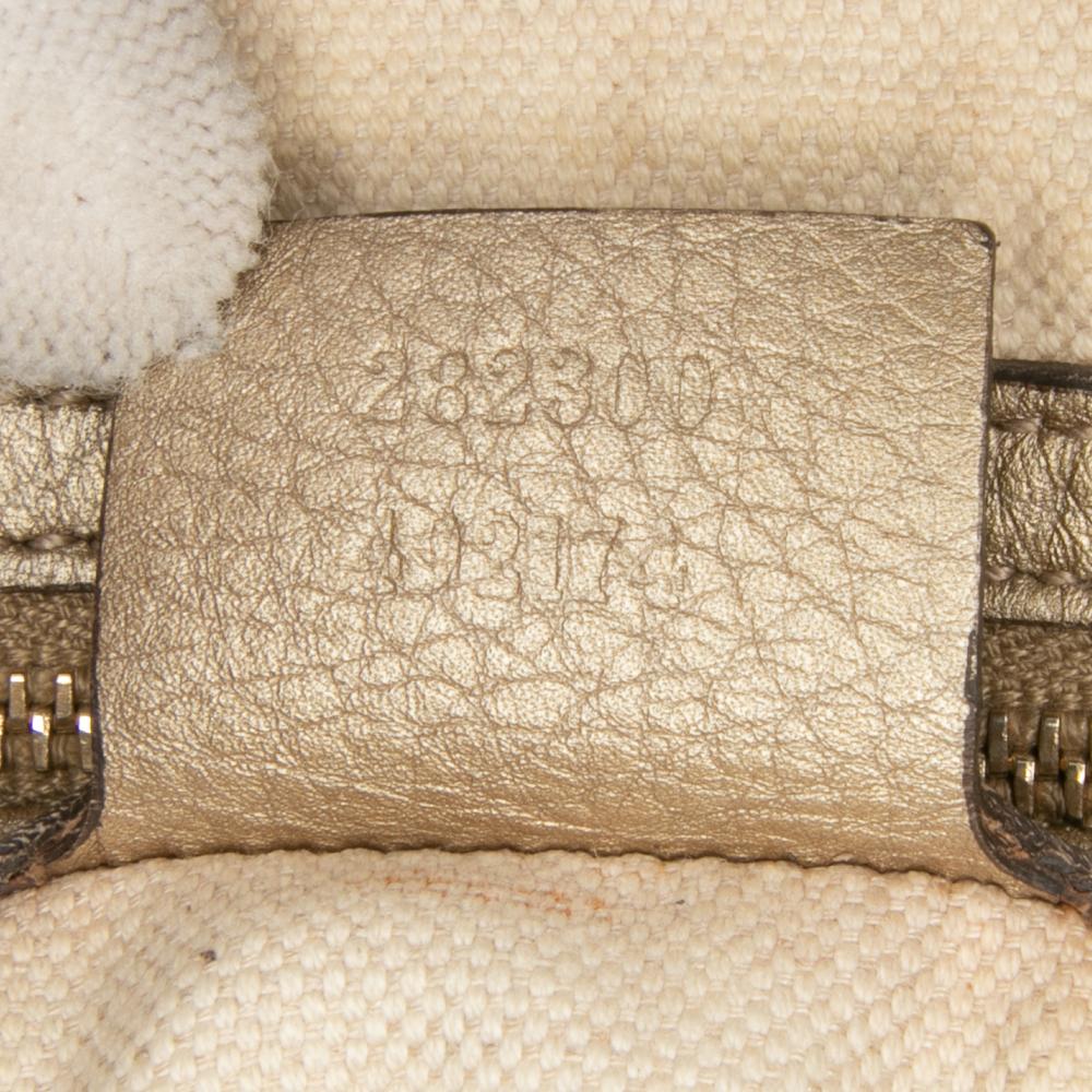 Gucci B Gucci Brown Beige with Gold Light Gold Canvas Fabric GG Bella Satchel Italy