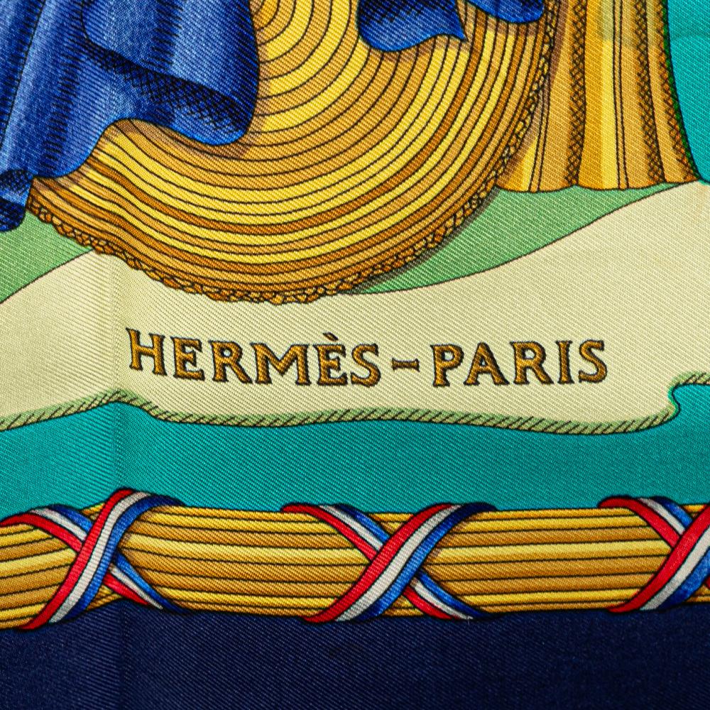 Hermès Blue Turquoise Silk Fabric Republique Francaise Liberte Egalite Fraternite 1789 Scarf France