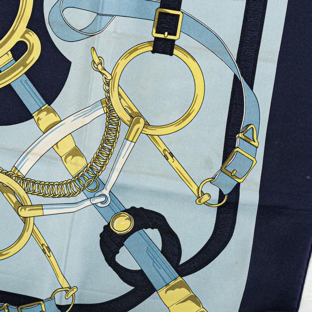 Hermès B Hermès Blue Light Blue Silk Fabric Eperon D'Or Scarf France