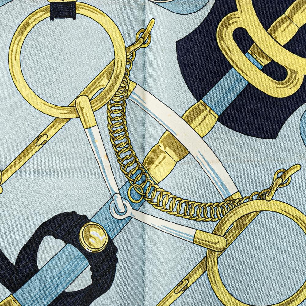 Hermès B Hermès Blue Light Blue Silk Fabric Eperon D'Or Scarf France