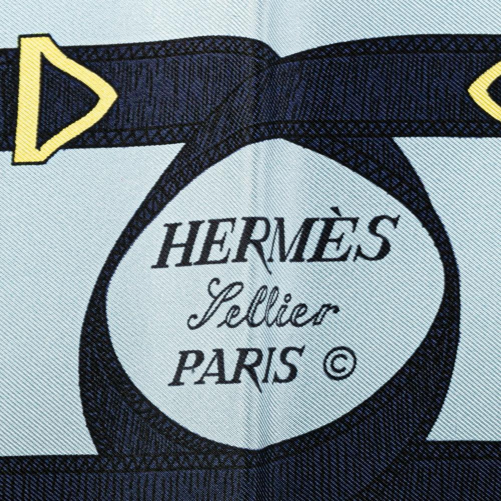 Hermès B Hermès Blue Light Blue Silk Fabric Eperon D'Or Scarf France