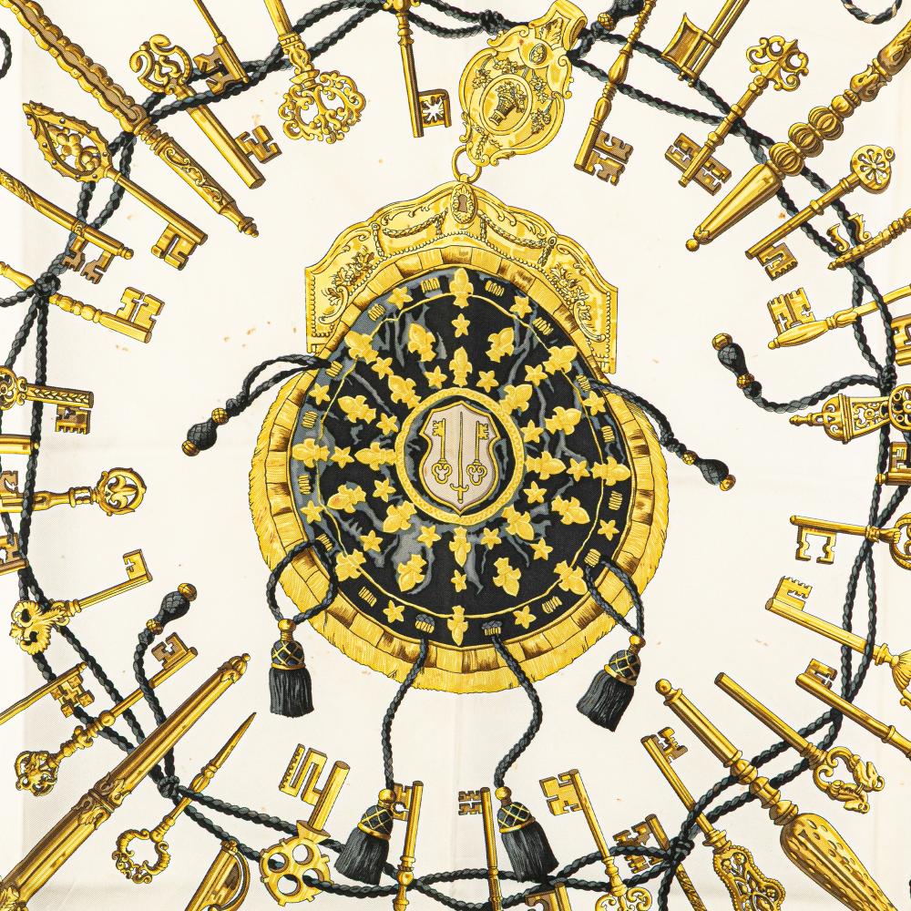 Hermès B Hermès White with Multi Silk Fabric Les Cles Scarf France