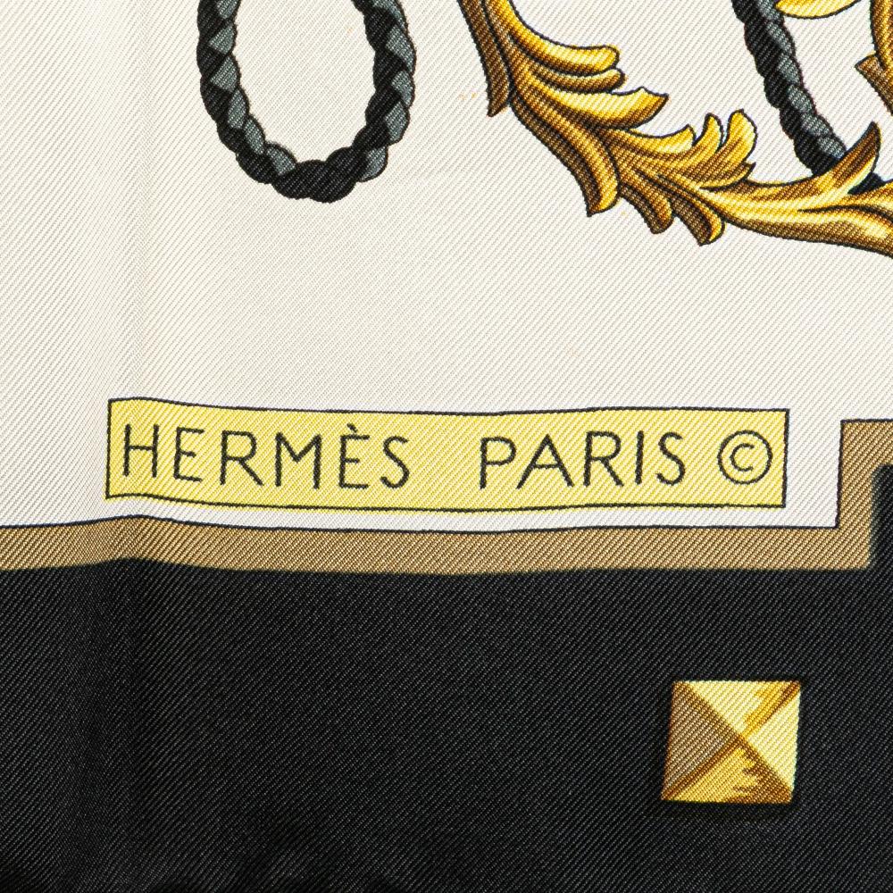 Hermès B Hermès White with Multi Silk Fabric Les Cles Scarf France