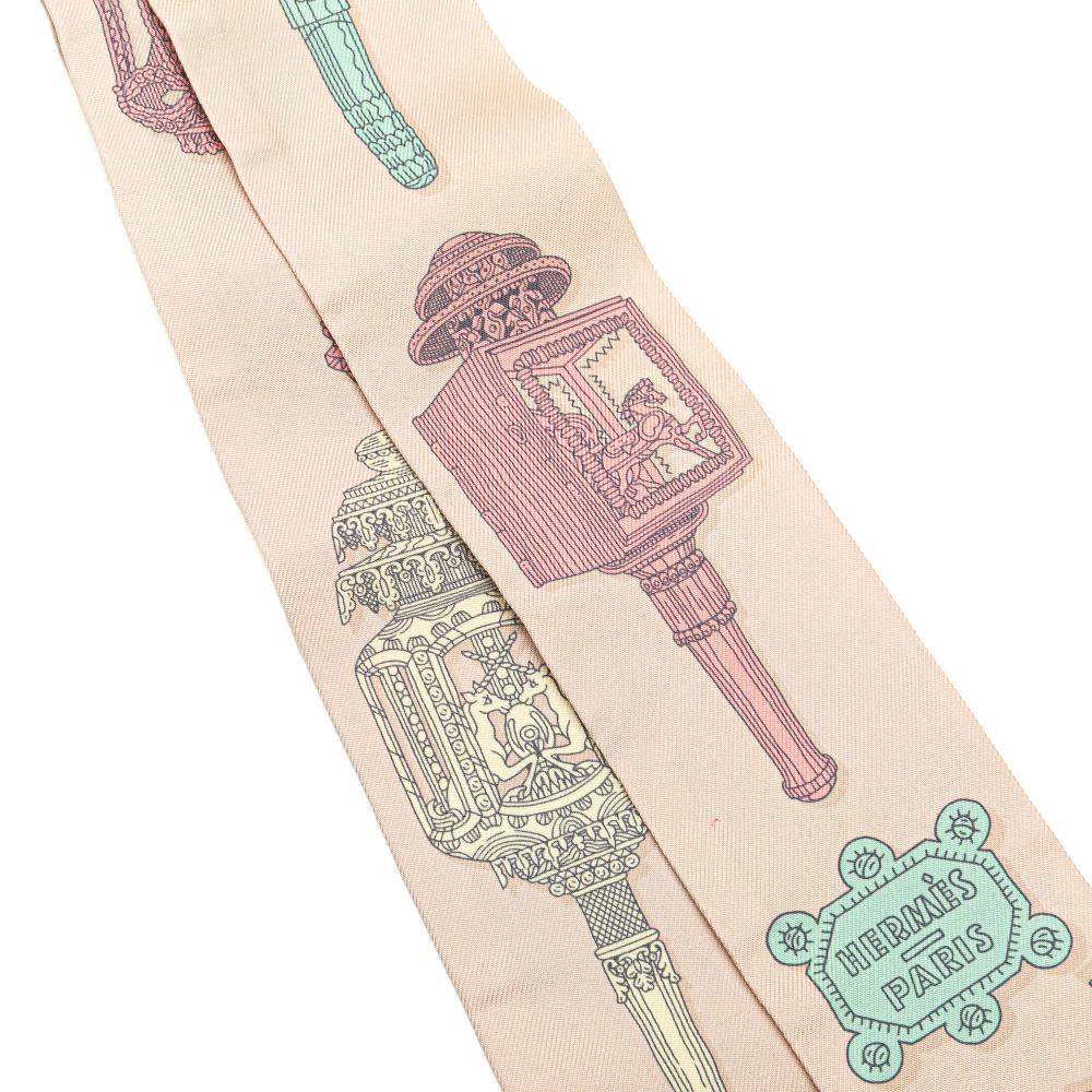 Hermès AB Hermès Pink Light Pink with Multi Silk Fabric Merveilleuses Lanternes Twilly Scarf France