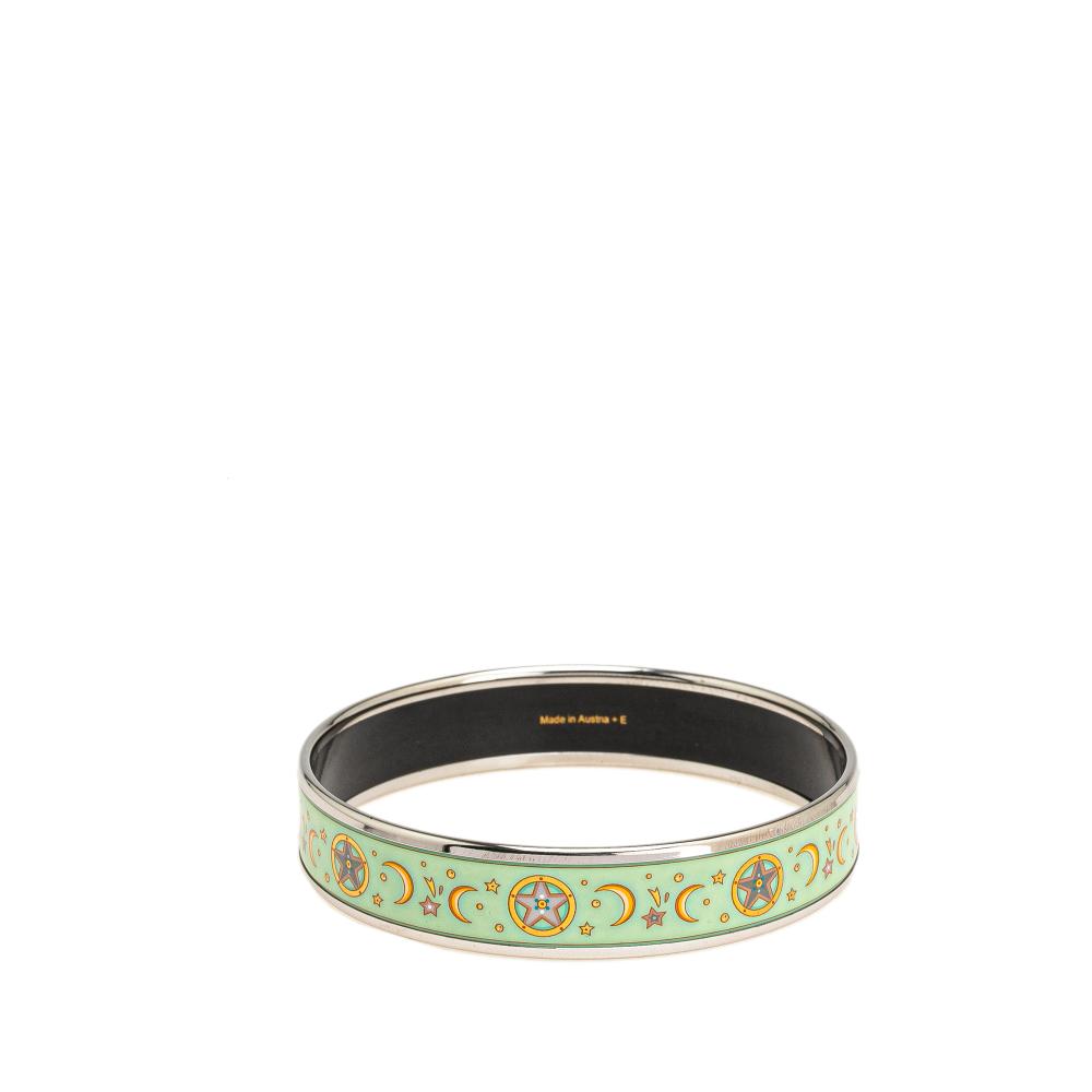 Hermès B Hermès Green Mint with Silver Enamel Other Narrow Moon Stars Bangle 65 Austria