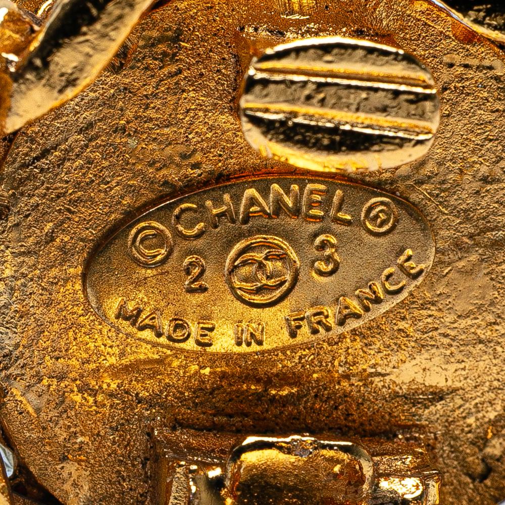 Chanel B Chanel Gold Gold Plated Metal CC Crystal Clip On Earrings France