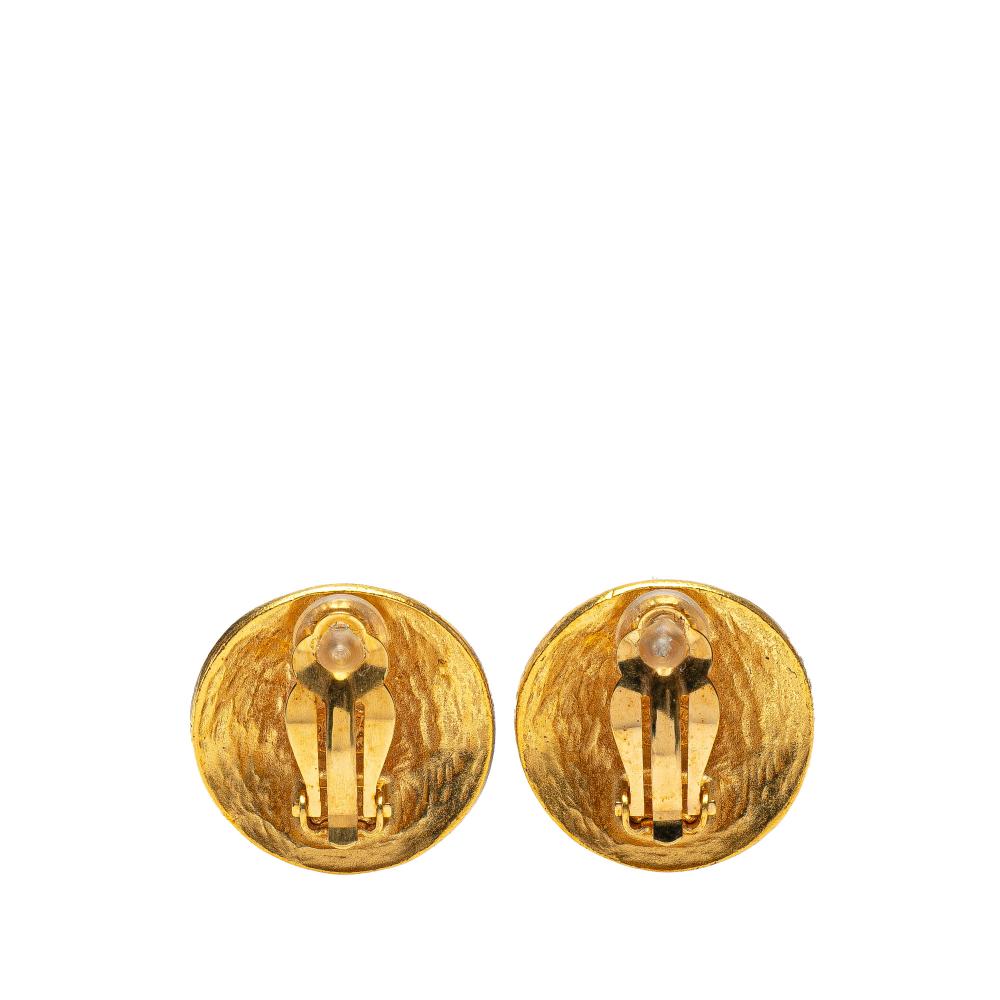 Chanel B Chanel Gold Gold Plated Metal CC Grapevine Round Clip on Earrings France