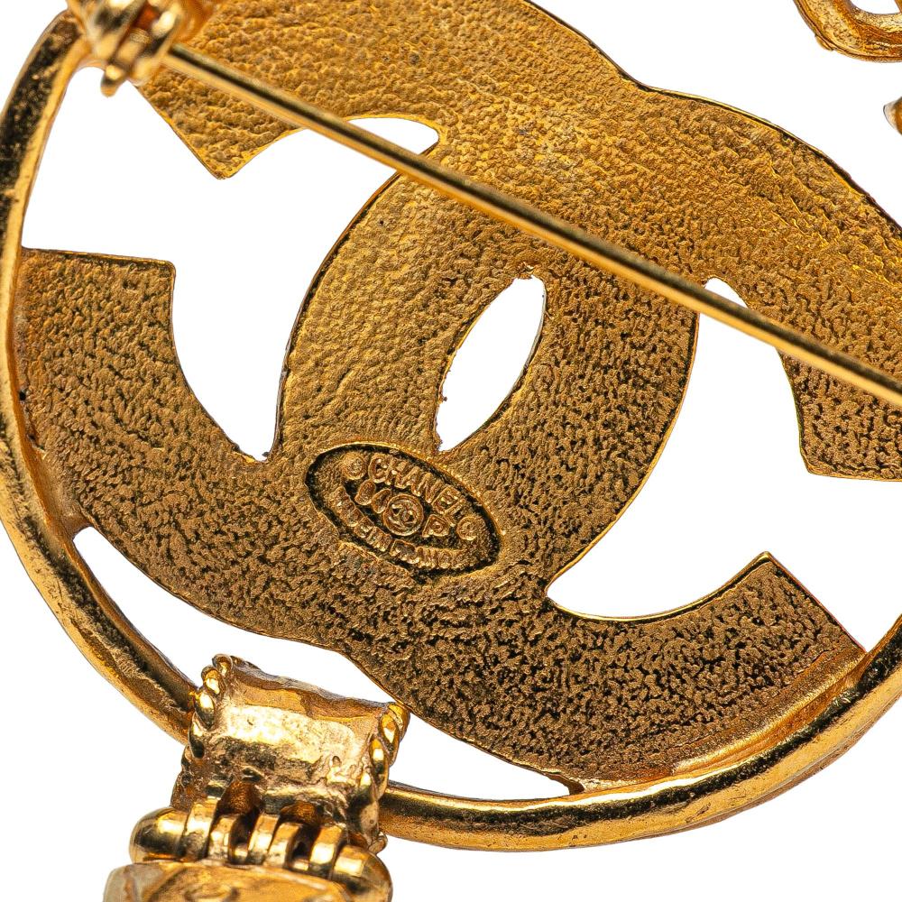 Chanel AB Chanel Gold Gold Plated Metal CC Cross Dangle Brooch France