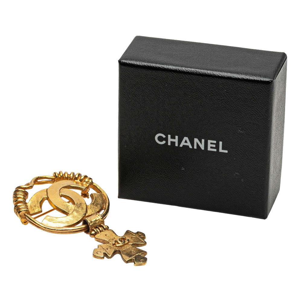 Chanel AB Chanel Gold Gold Plated Metal CC Cross Dangle Brooch France