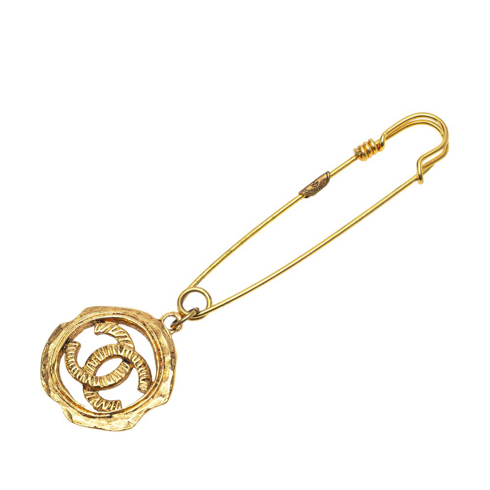 Chanel B Chanel Gold Gold Plated Metal CC Safety Pin Brooch France