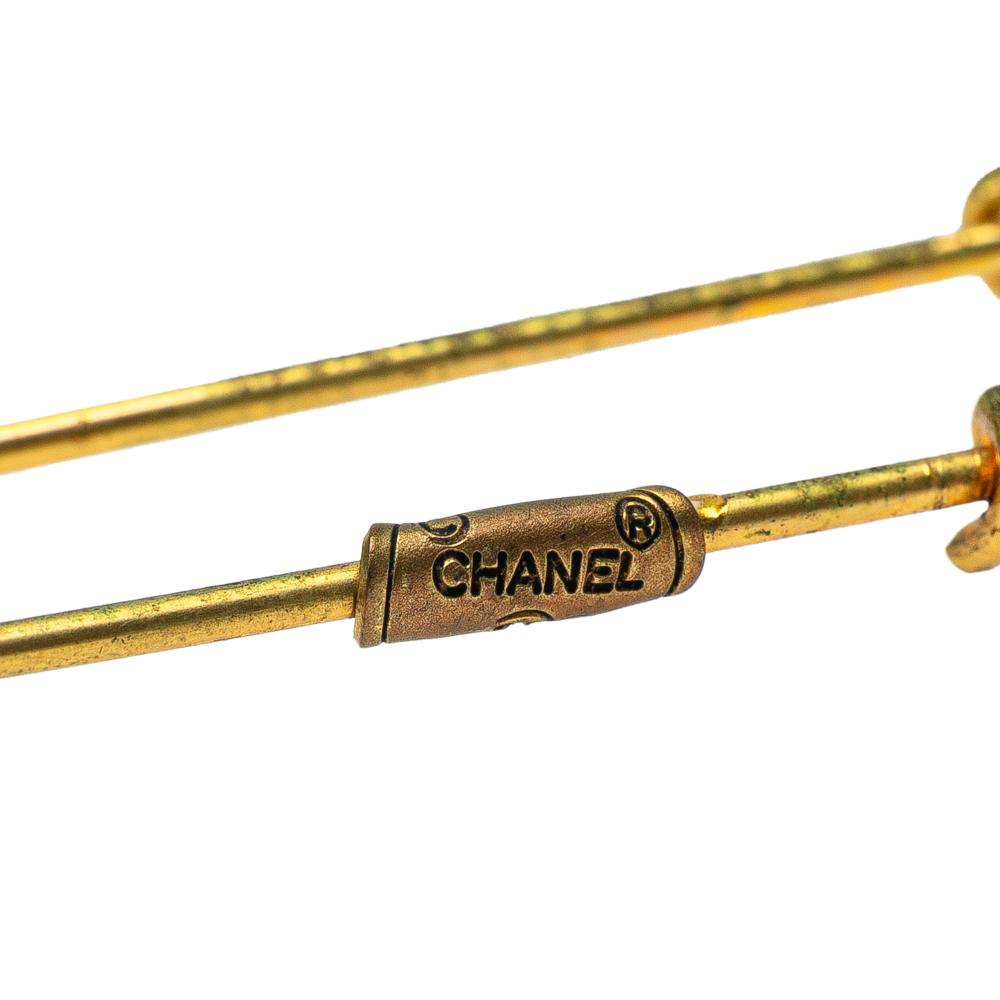 Chanel B Chanel Gold Gold Plated Metal CC Safety Pin Brooch France