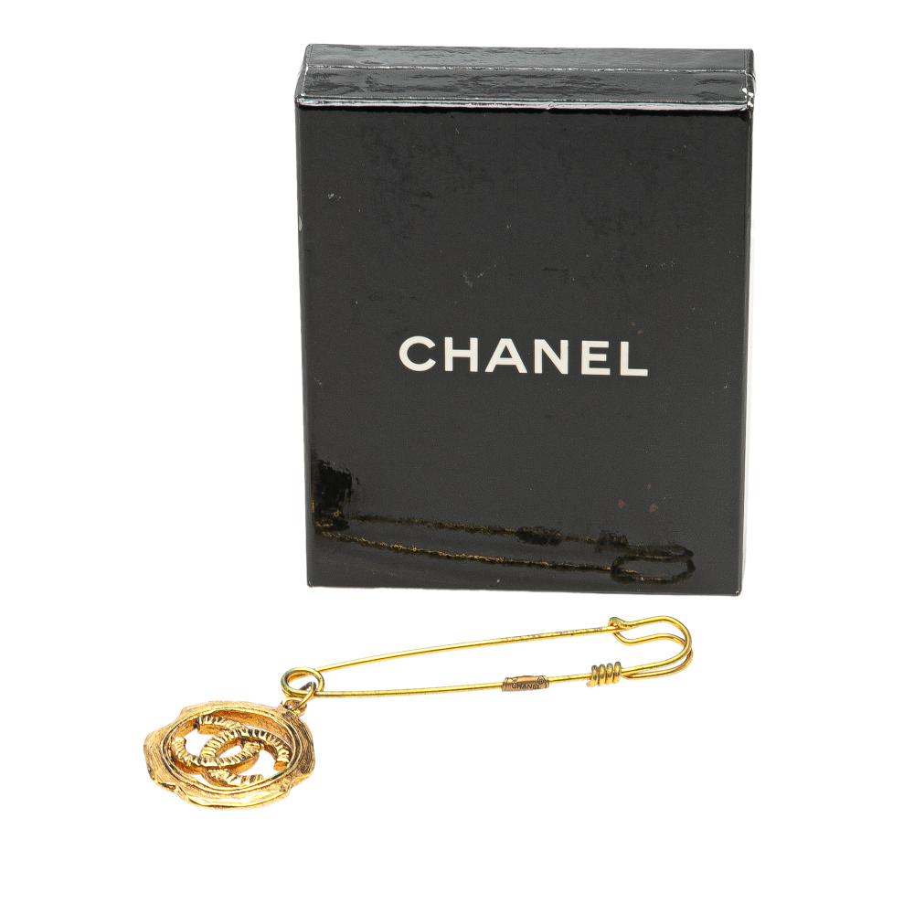 Chanel B Chanel Gold Gold Plated Metal CC Safety Pin Brooch France