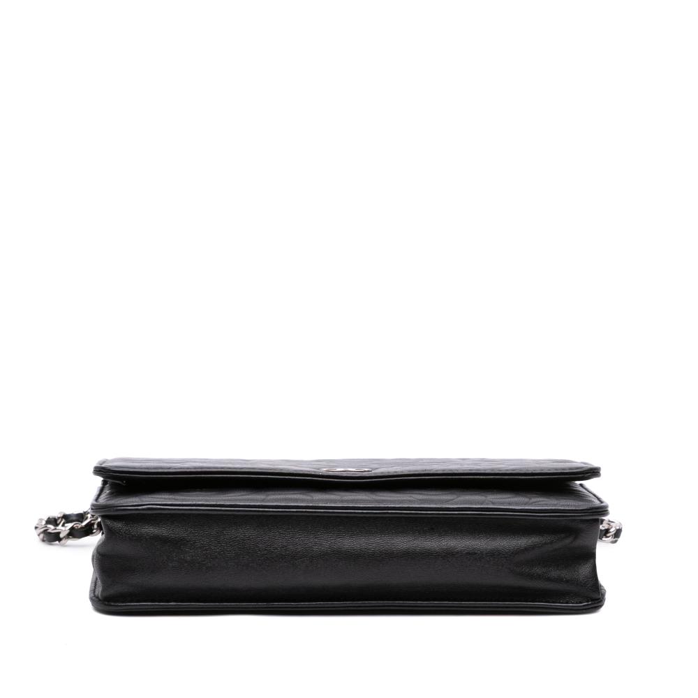 Chanel B Chanel Black Lambskin Leather Leather CC Embossed Lambskin Camellia Wallet On Chain France