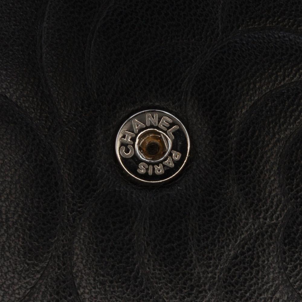 Chanel B Chanel Black Lambskin Leather Leather CC Embossed Lambskin Camellia Wallet On Chain France