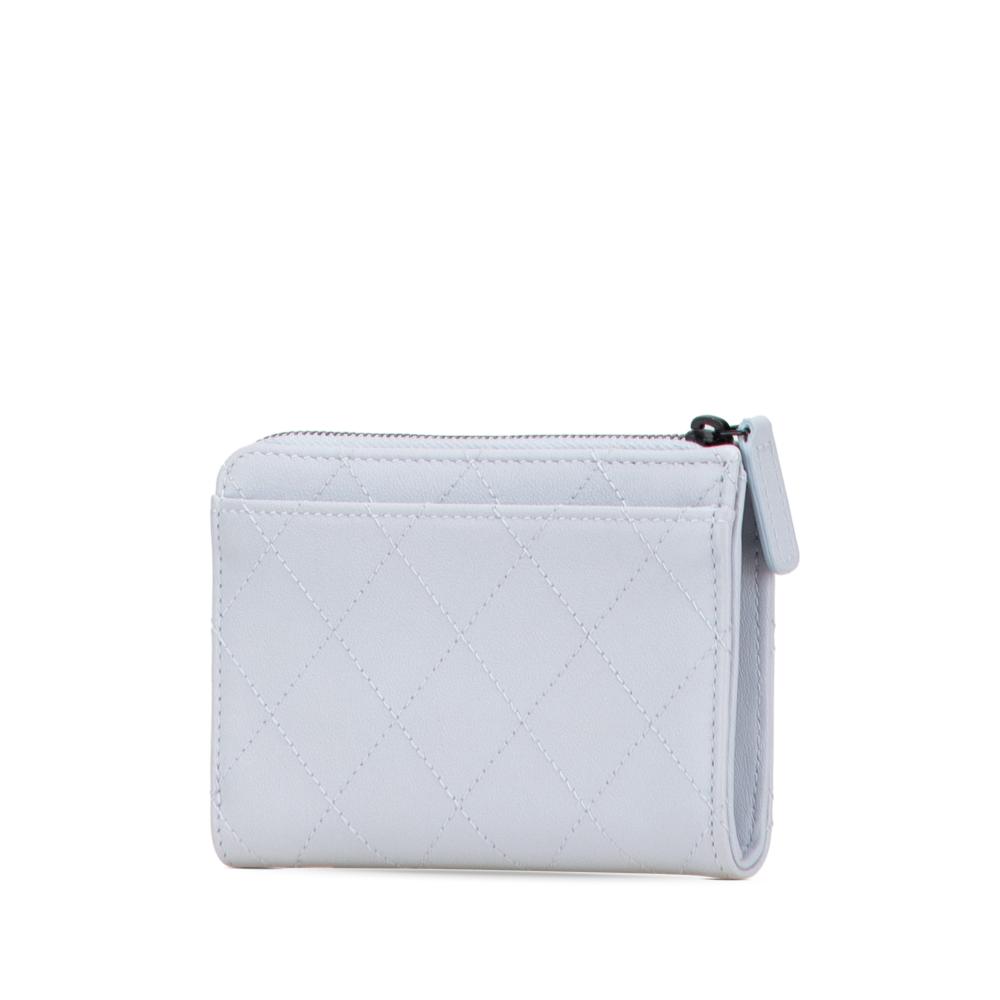 Chanel AB Chanel Gray Light Gray Calf Leather CC Quilted skin Zip Wallet Italy