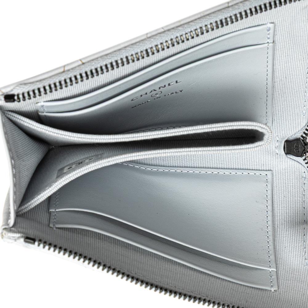 Chanel AB Chanel Gray Light Gray Calf Leather CC Quilted skin Zip Wallet Italy