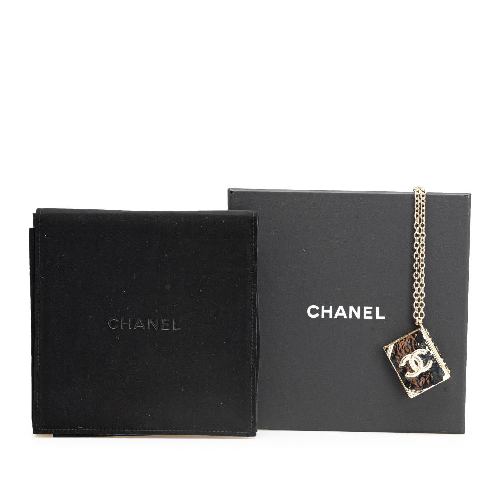 Chanel B Chanel Gold Gold Plated Metal Enamel CC Lion Book Locket Pendant Necklace Italy