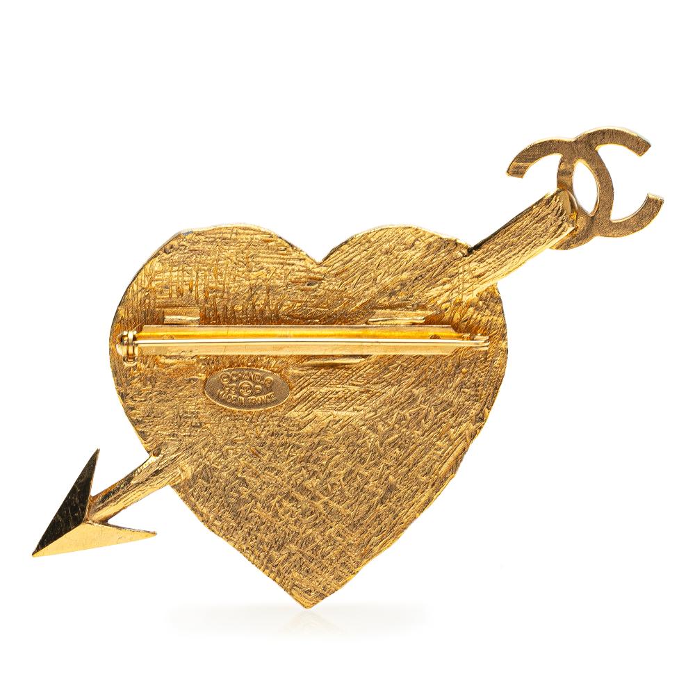 Chanel B Chanel Gold Gold Plated Metal CC Arrow and Heart Brooch France