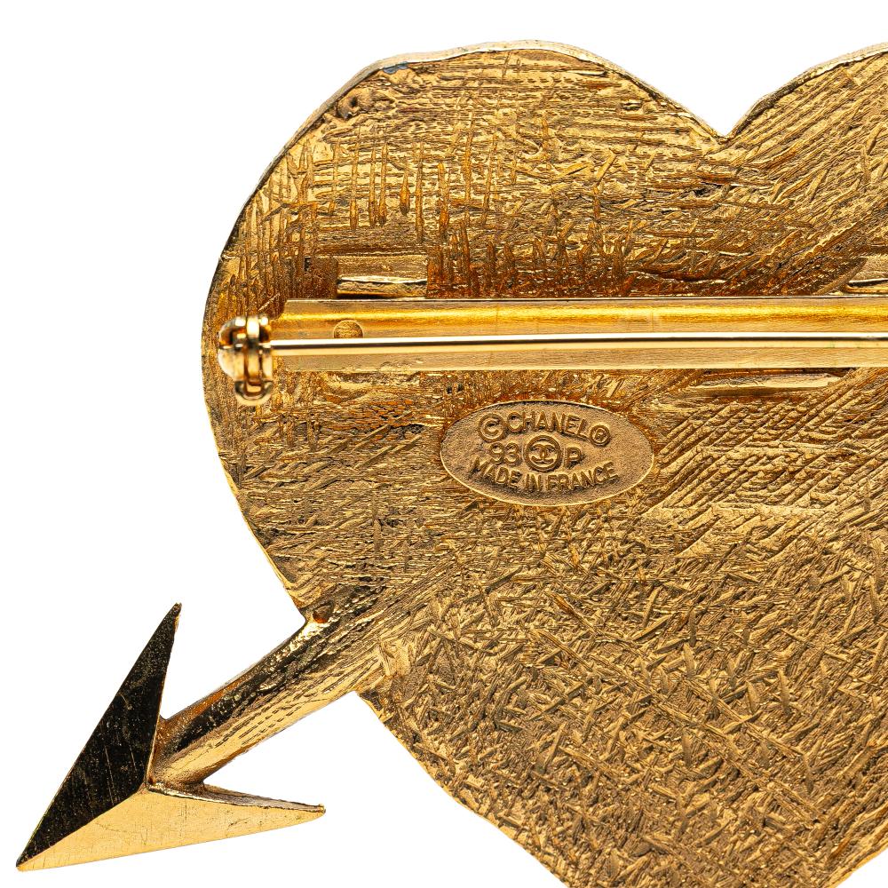 Chanel B Chanel Gold Gold Plated Metal CC Arrow and Heart Brooch France