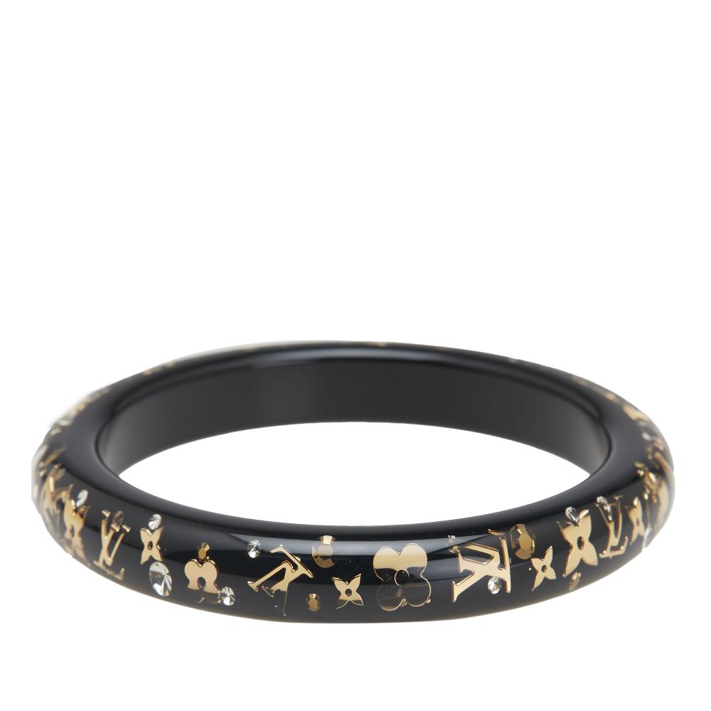 Louis Vuitton AB Louis Vuitton Black Resin Plastic Narrow Monogram Inclusion Bangle France