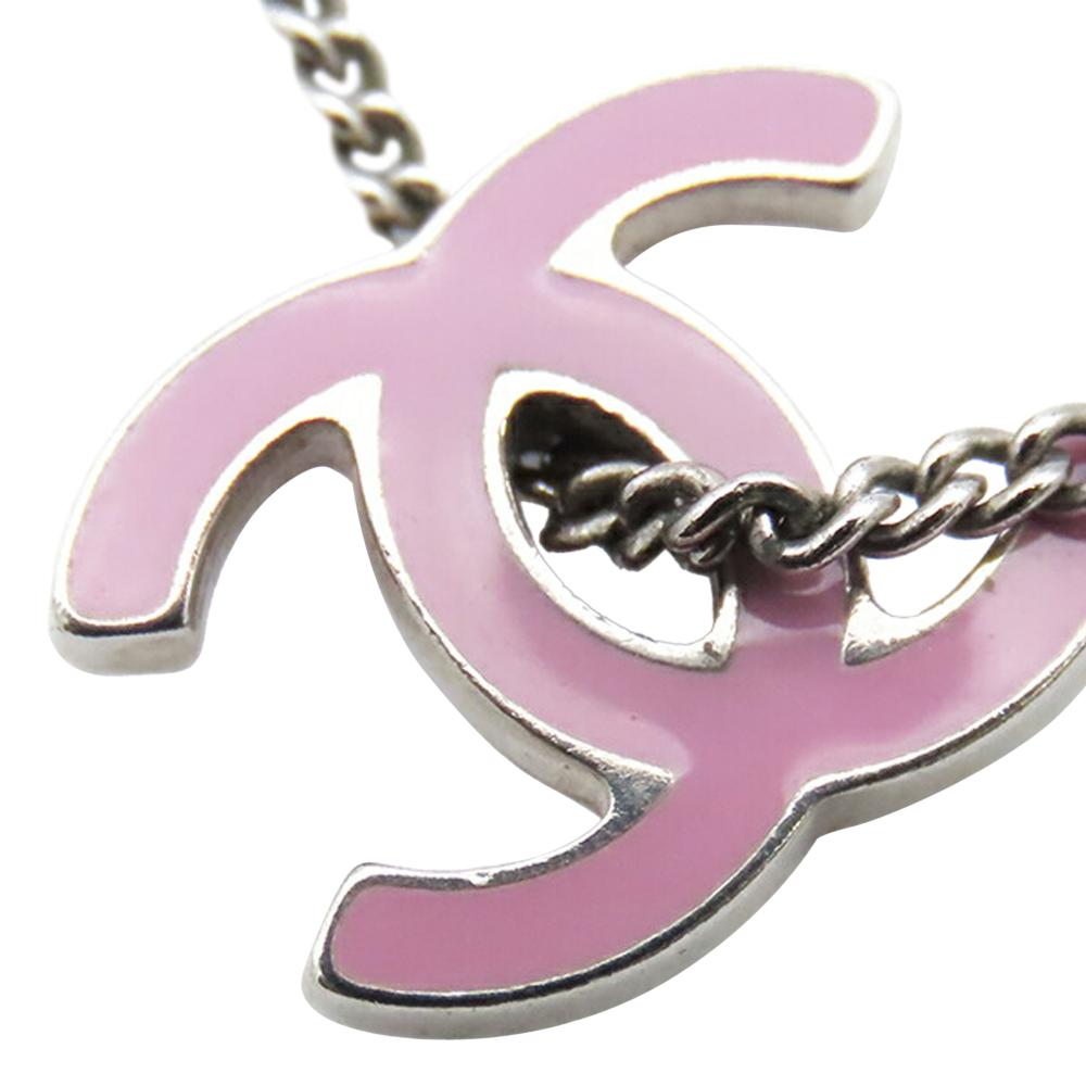 Chanel AB Chanel Silver Silver Metal CC Plated Enamel Heart and Clover Charm Pendant Necklace Italy