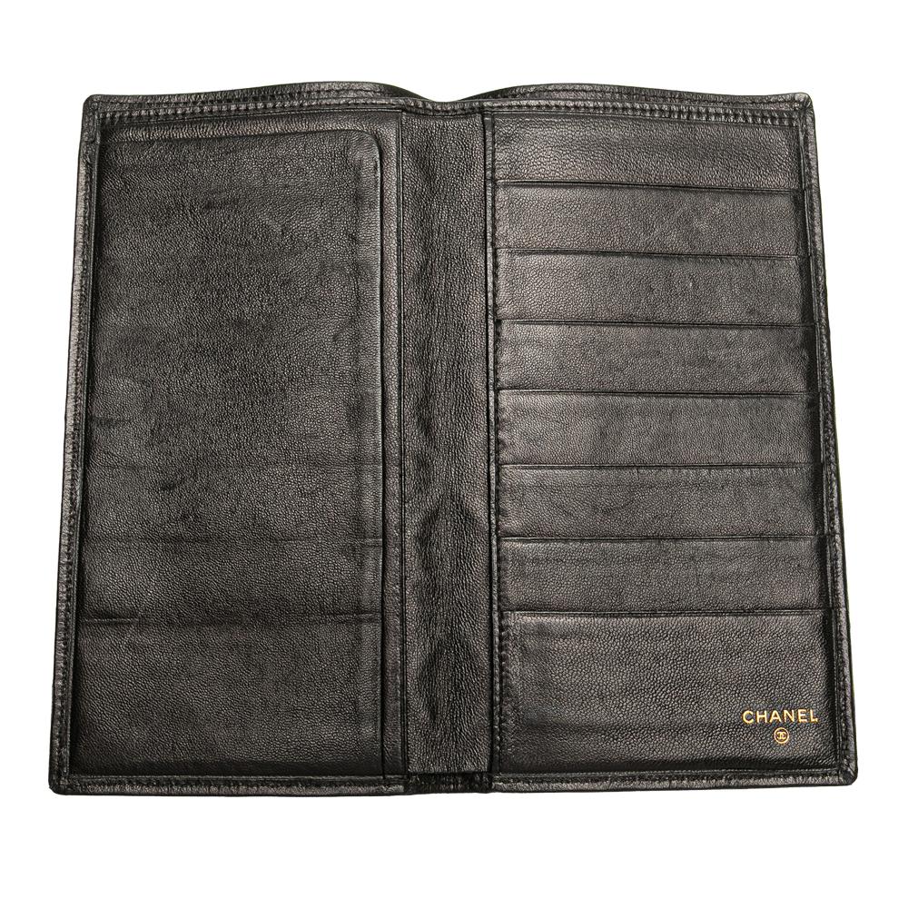 Chanel B Chanel Black Lambskin Leather Leather Double Stitched Lambskin Long Bill Wallet France
