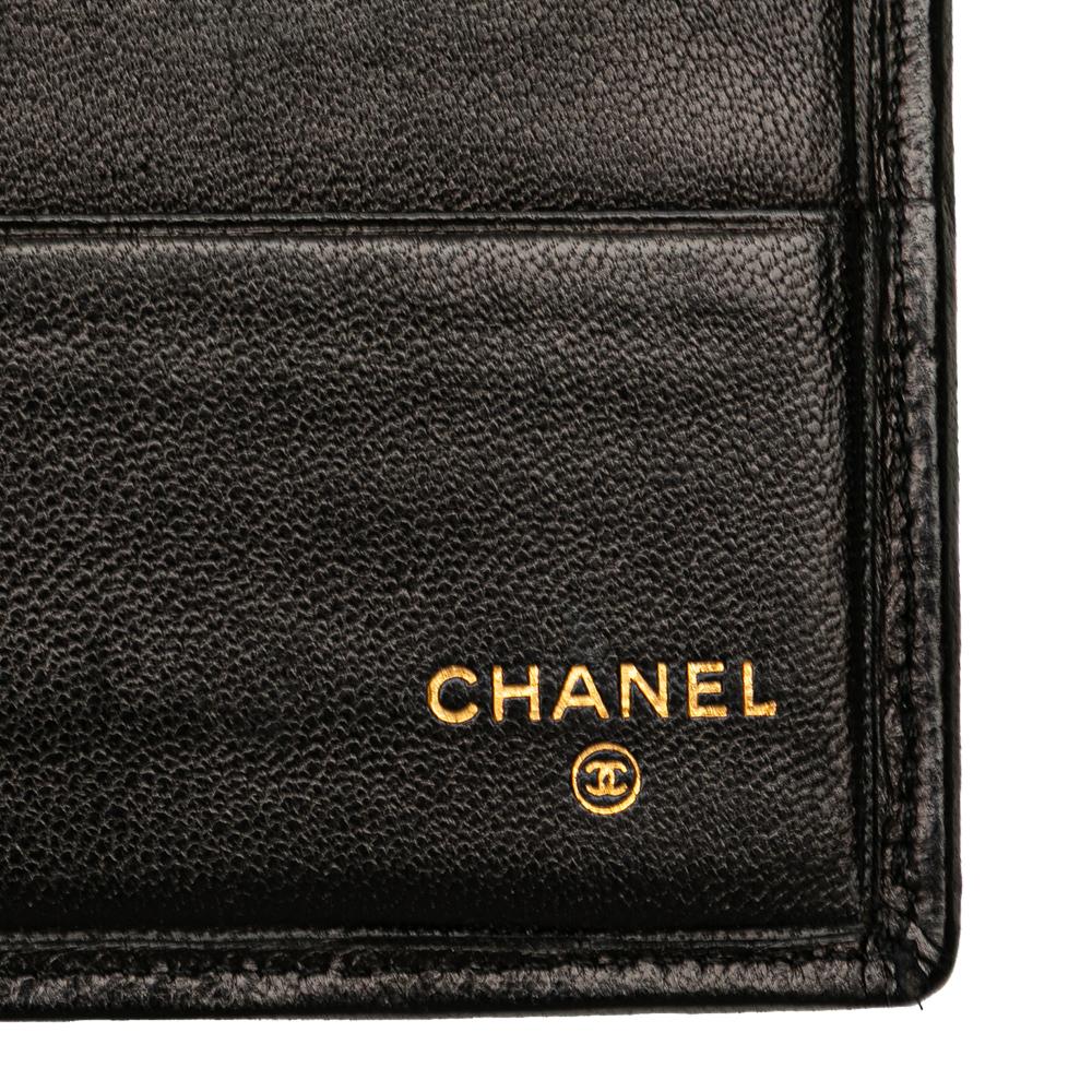 Chanel B Chanel Black Lambskin Leather Leather Double Stitched Lambskin Long Bill Wallet France