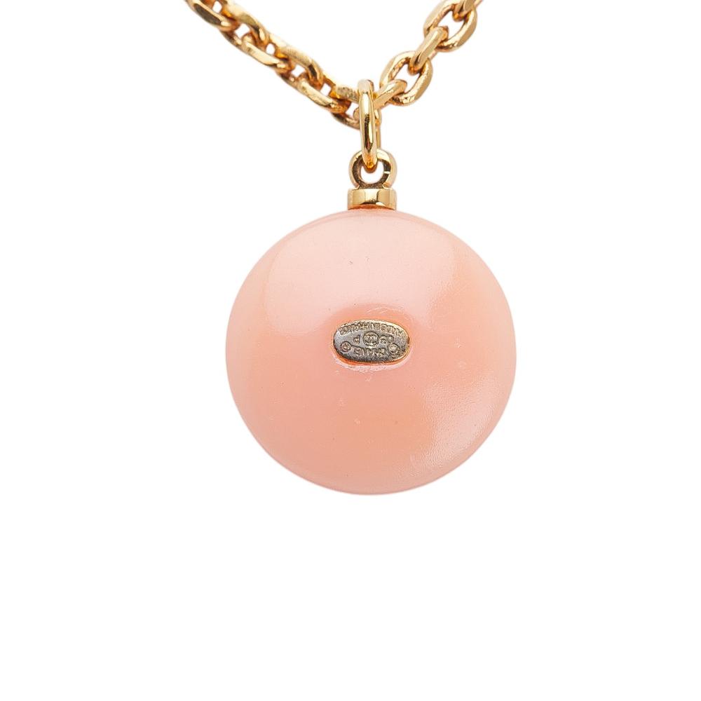 Chanel B Chanel Pink with Gold Resin Plastic CC Faux Pearl Pendant Necklace France