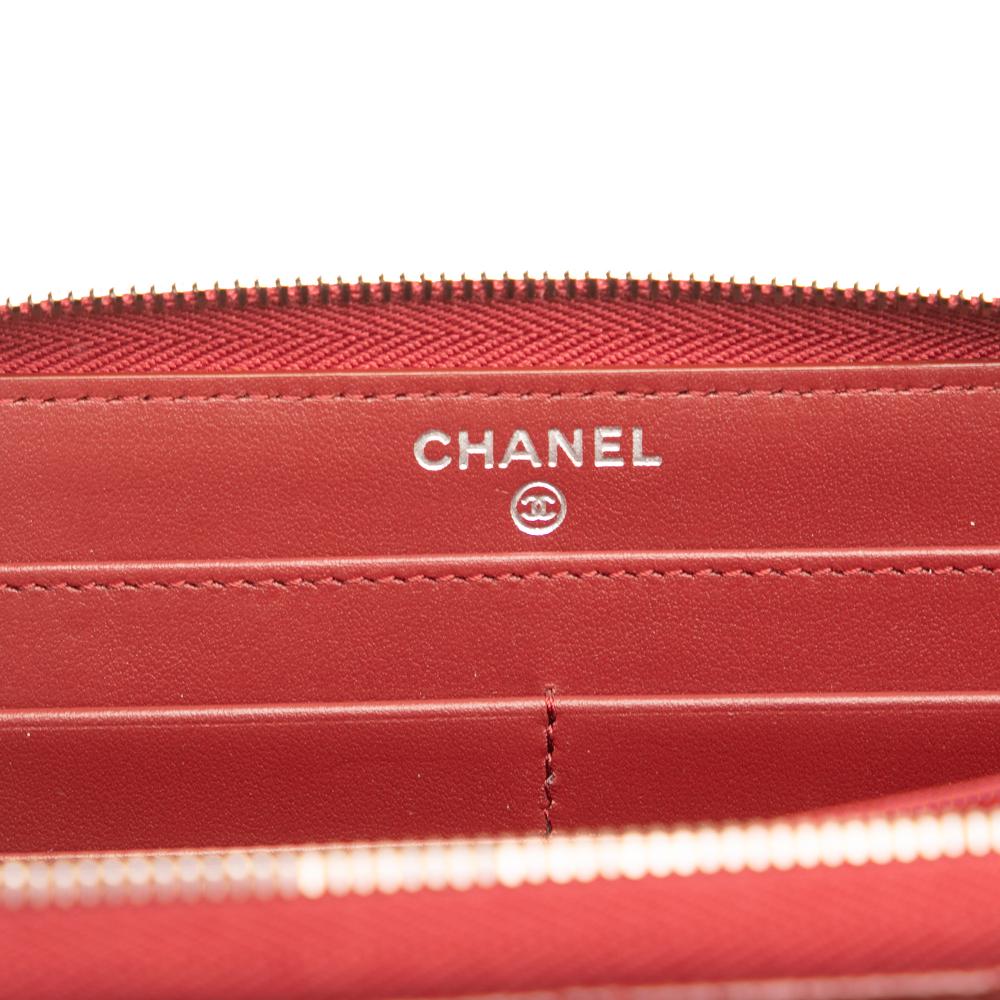 Chanel B Chanel Red Dark Red Caviar Leather Leather CC Quilted Caviar Zip Around Long Wallet France