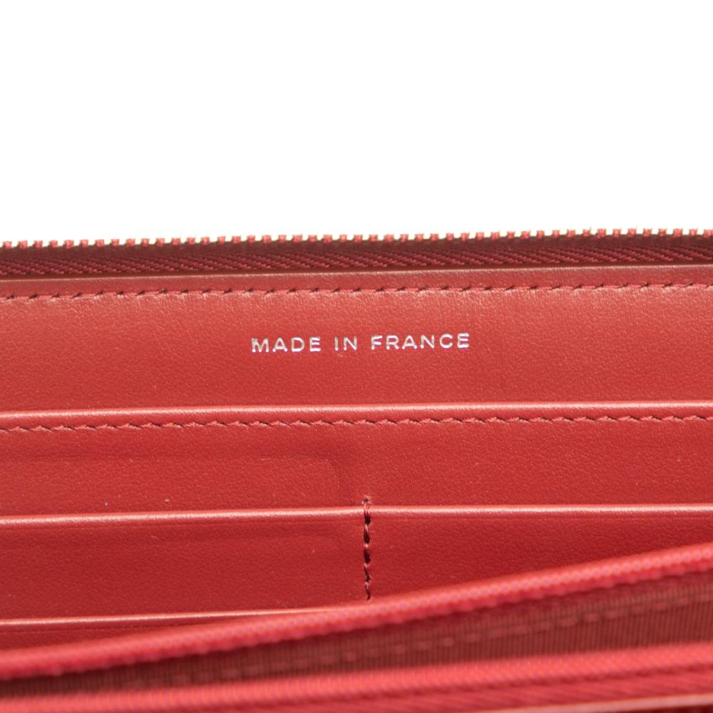 Chanel B Chanel Red Dark Red Caviar Leather Leather CC Quilted Caviar Zip Around Long Wallet France