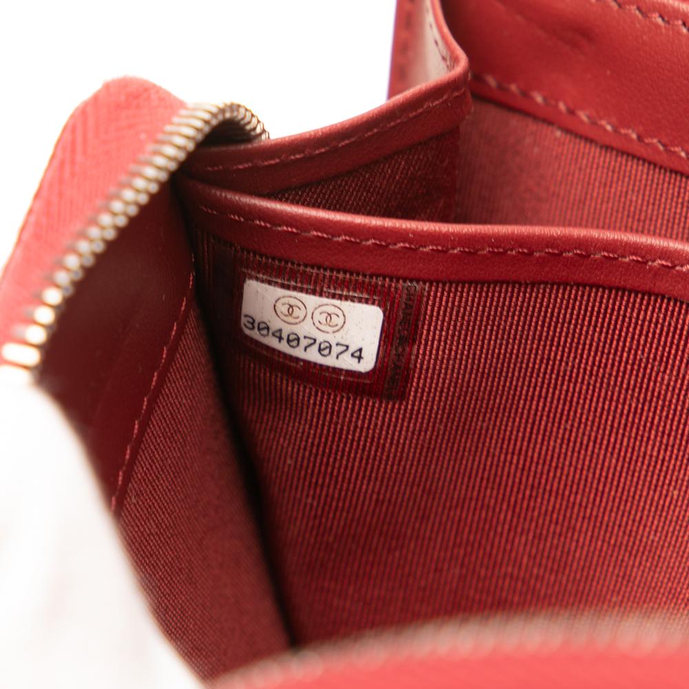 Chanel B Chanel Red Dark Red Caviar Leather Leather CC Quilted Caviar Zip Around Long Wallet France
