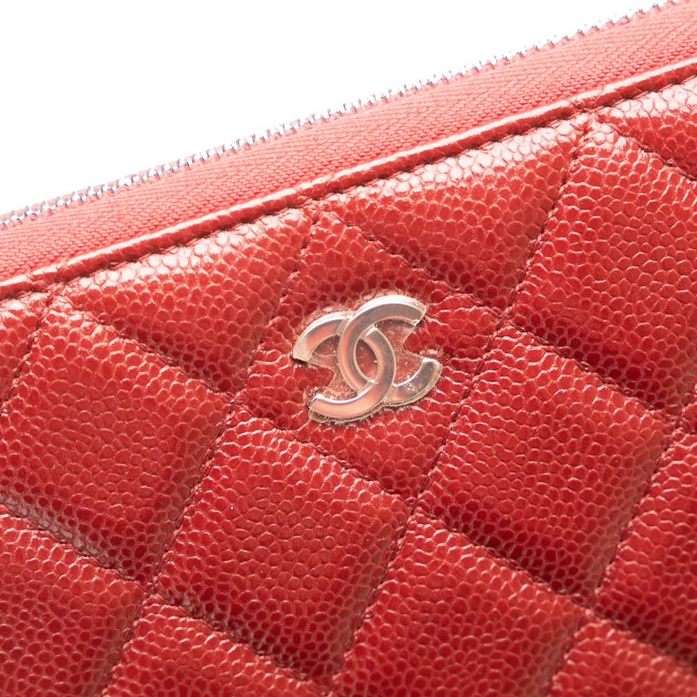 Chanel B Chanel Red Dark Red Caviar Leather Leather CC Quilted Caviar Zip Around Long Wallet France
