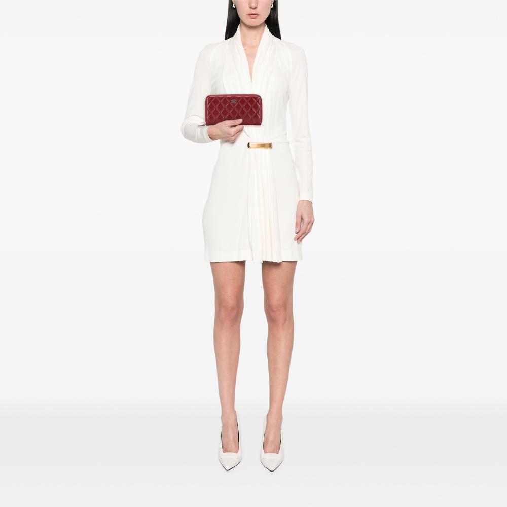 Chanel B Chanel Red Dark Red Caviar Leather Leather CC Quilted Caviar Zip Around Long Wallet France