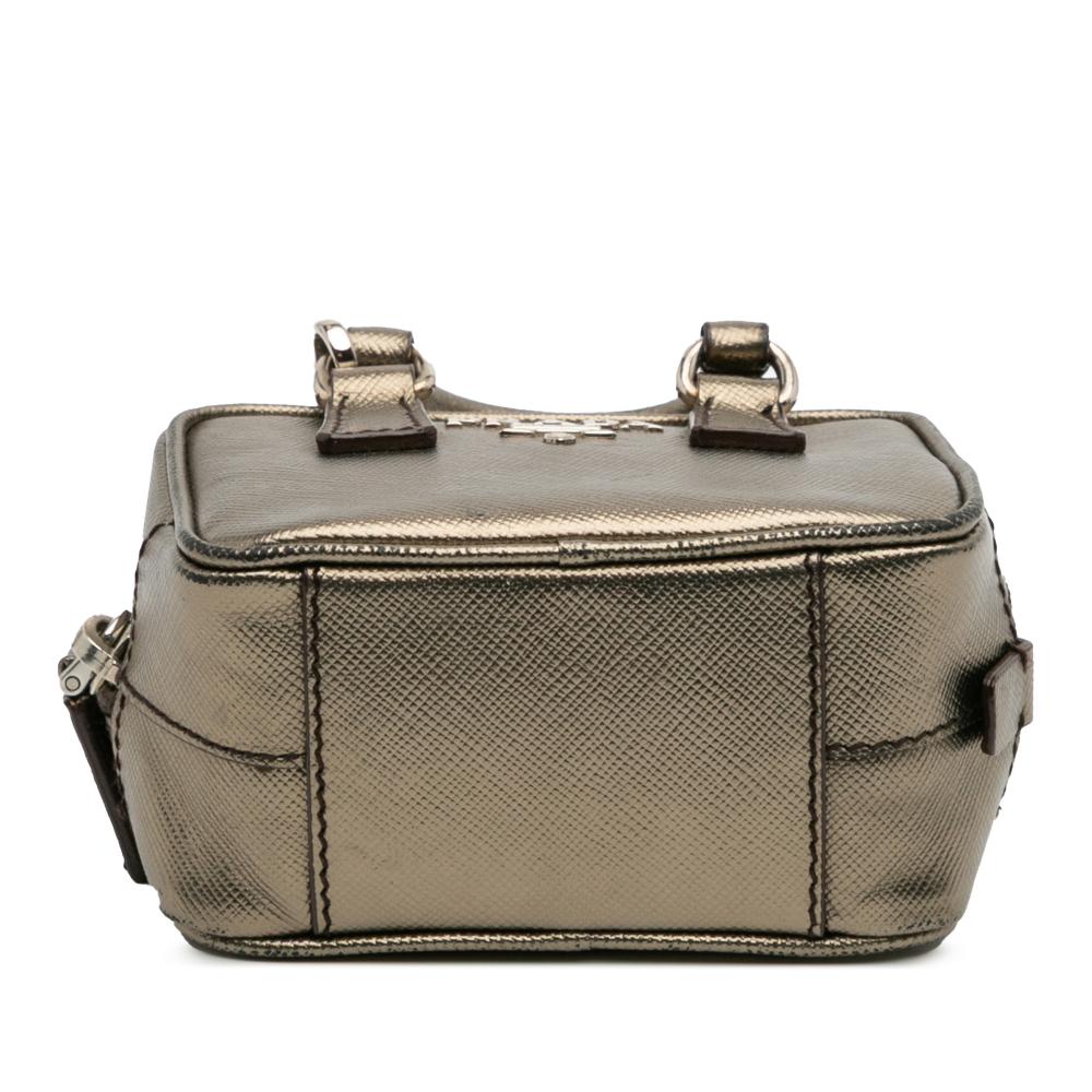 Prada B Prada Gray Saffiano Leather Mini Metallic Top Handle Bag Charm Italy