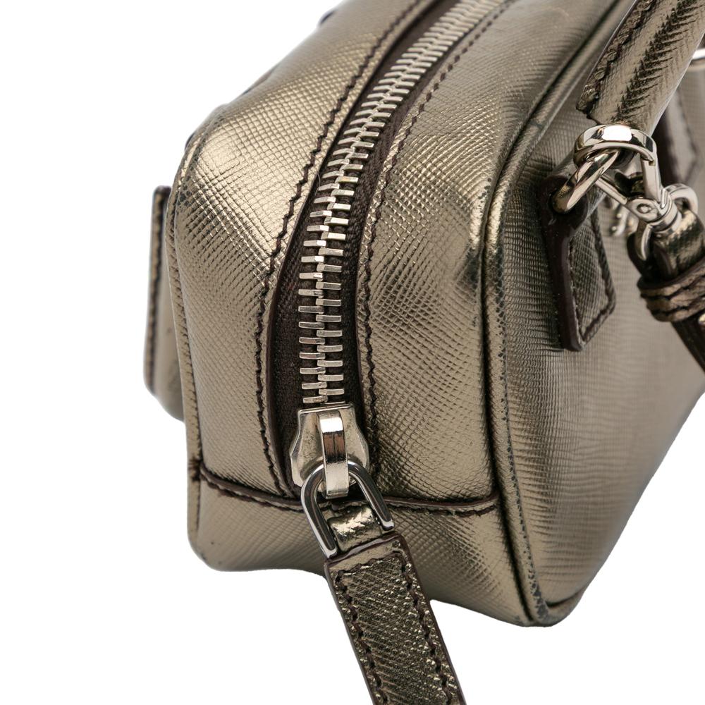 Prada B Prada Gray Saffiano Leather Mini Metallic Top Handle Bag Charm Italy