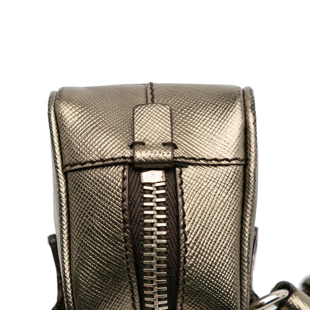 Prada B Prada Gray Saffiano Leather Mini Metallic Top Handle Bag Charm Italy