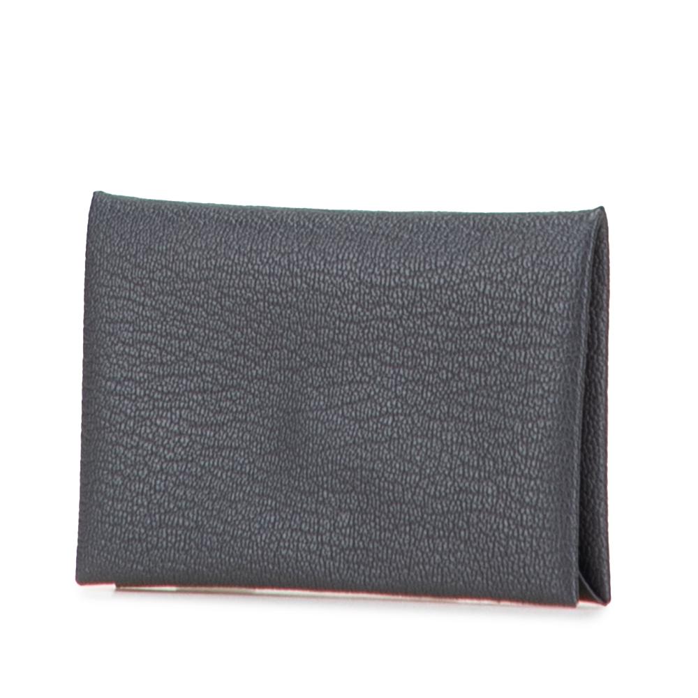 Hermès AB Hermès Gray Charcoal Goatskin Leather Chevre Mysore Calvi Duo Compact Verso Card Holder France