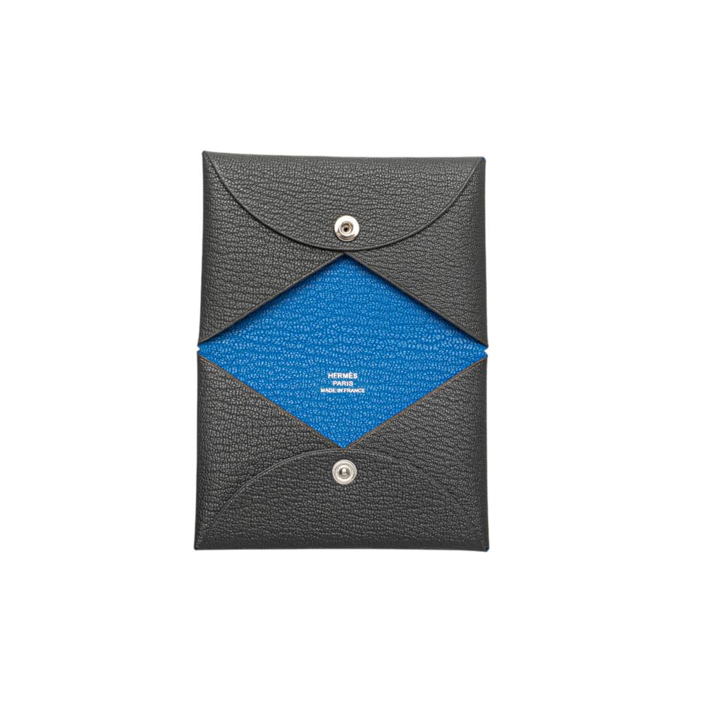 Hermès AB Hermès Gray Charcoal Goatskin Leather Chevre Mysore Calvi Duo Compact Verso Card Holder France