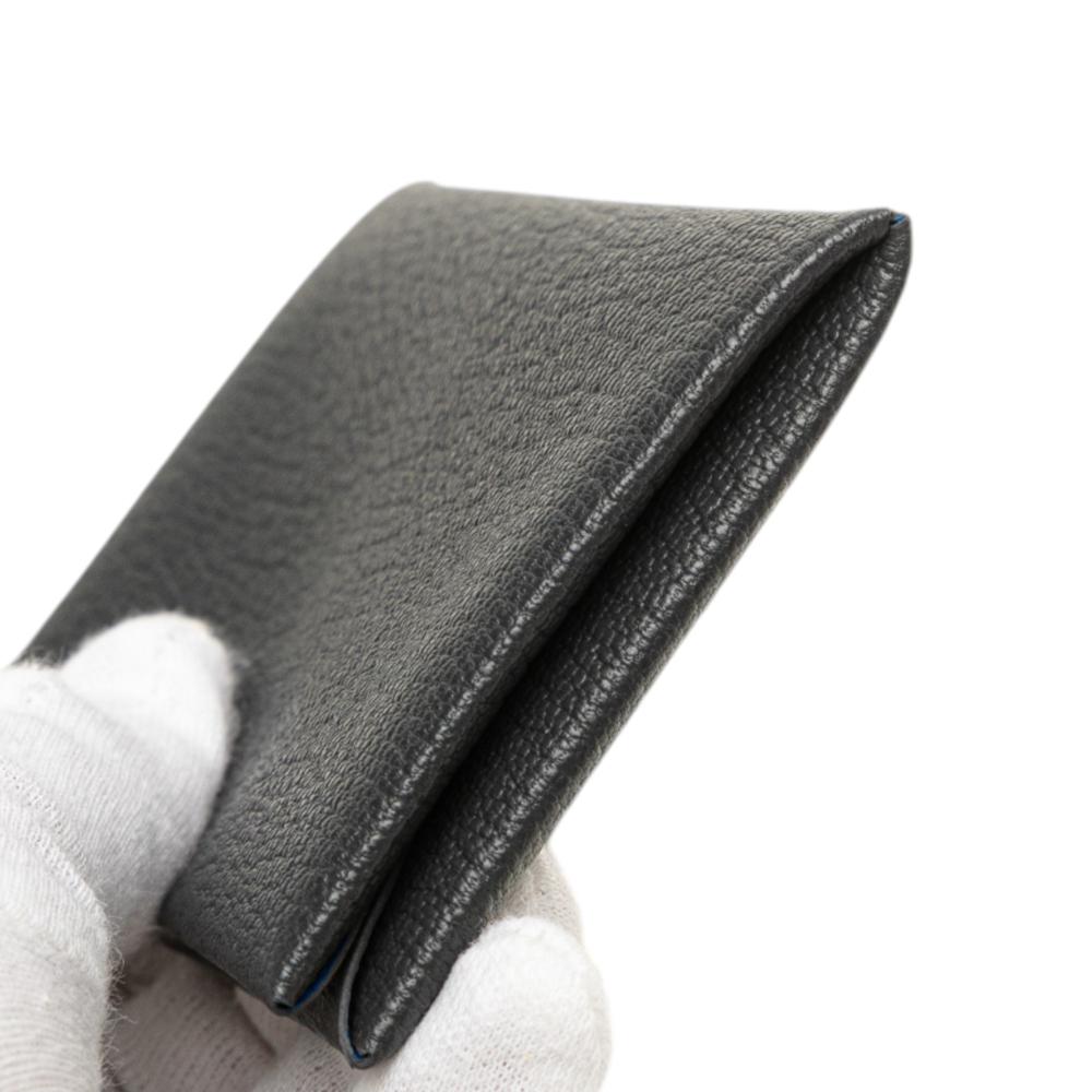 Hermès AB Hermès Gray Charcoal Goatskin Leather Chevre Mysore Calvi Duo Compact Verso Card Holder France