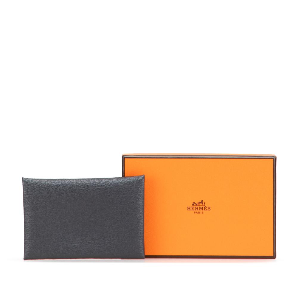 Hermès AB Hermès Gray Charcoal Goatskin Leather Chevre Mysore Calvi Duo Compact Verso Card Holder France