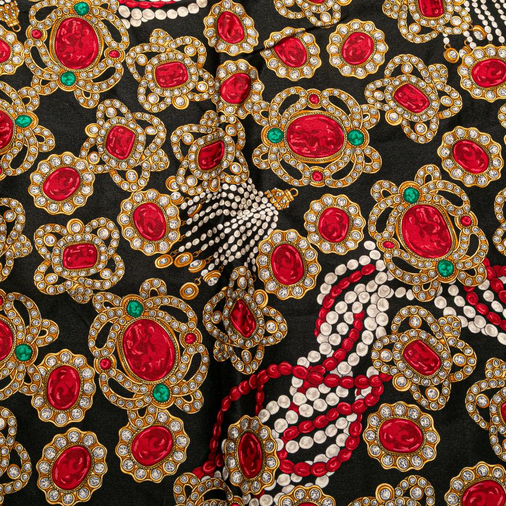 Chanel B Chanel Black with Multi Silk Fabric Bijoux Scarf Italy