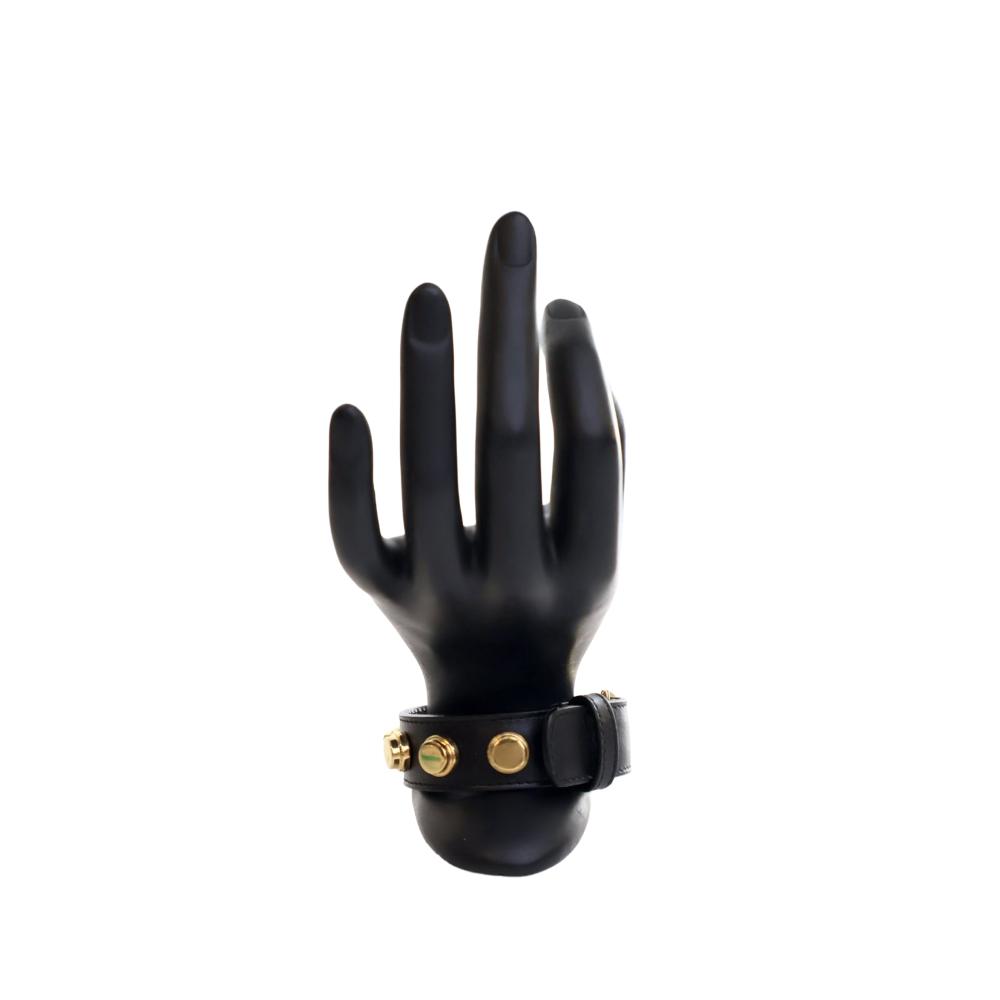 Saint Laurent B Saint Laurent Black with Gold Calf Leather skin Studded De Force Bracelet Italy